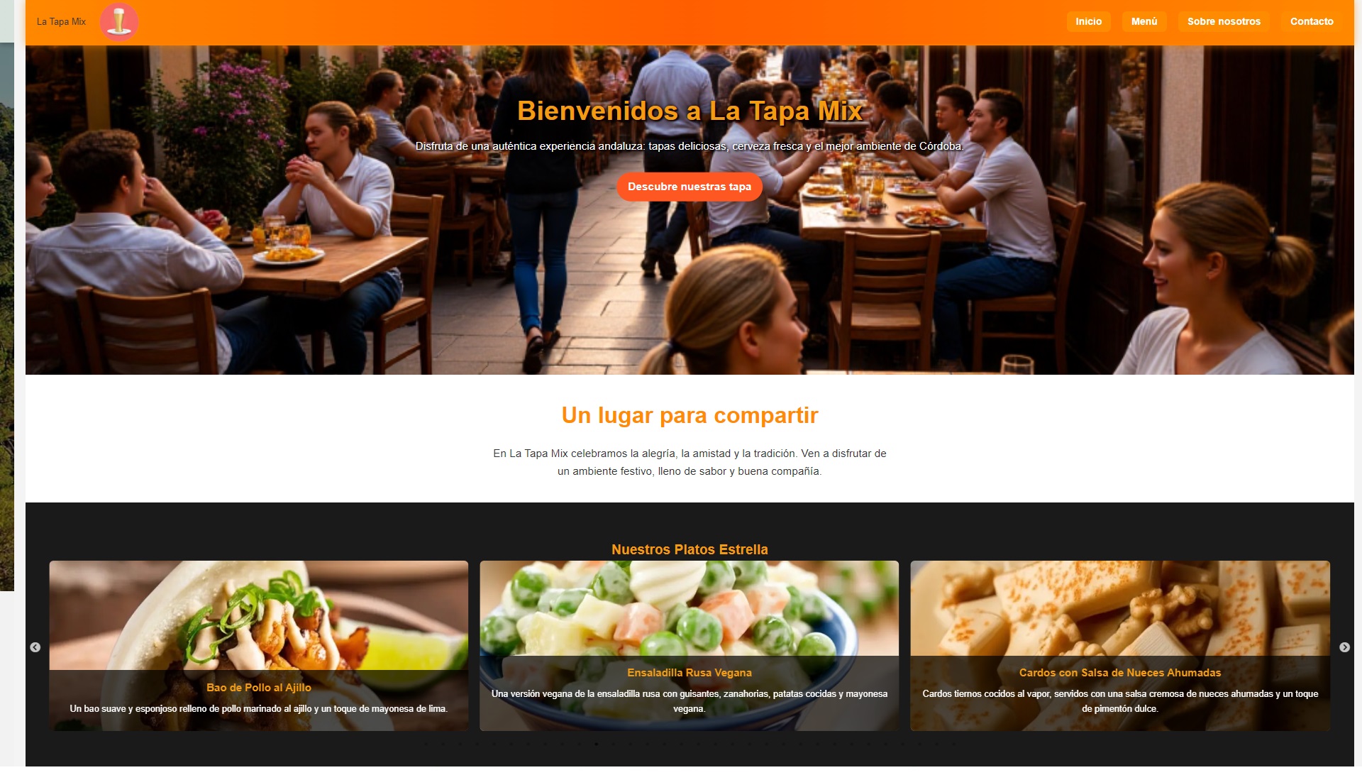 Captura de pantalla del proyecto Bar de Tapas Virtual